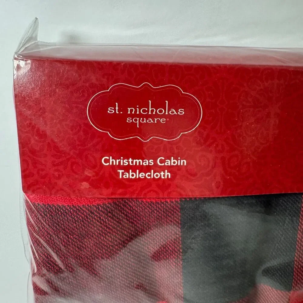 St. Nicholas Square Christmas Cabin Tablecloth Holiday Plaid Oblong 60 in x 102
